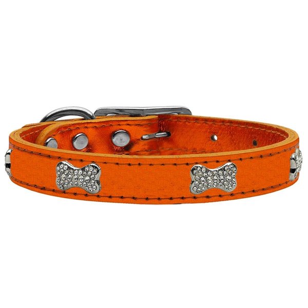 Mirage Pet Products Crystal Bone Genuine Metallic Leather Dog CollarOrange Size 14 83-113 OrM14